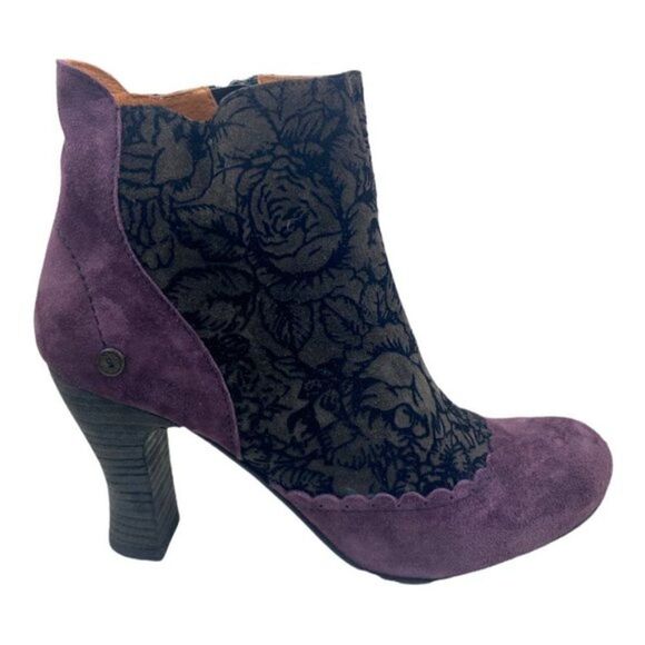 GOLD BUTTON Women's Purple Eggplant Moka Floral Retro Side Zip Booties EU 41 - Picture 2 of 13